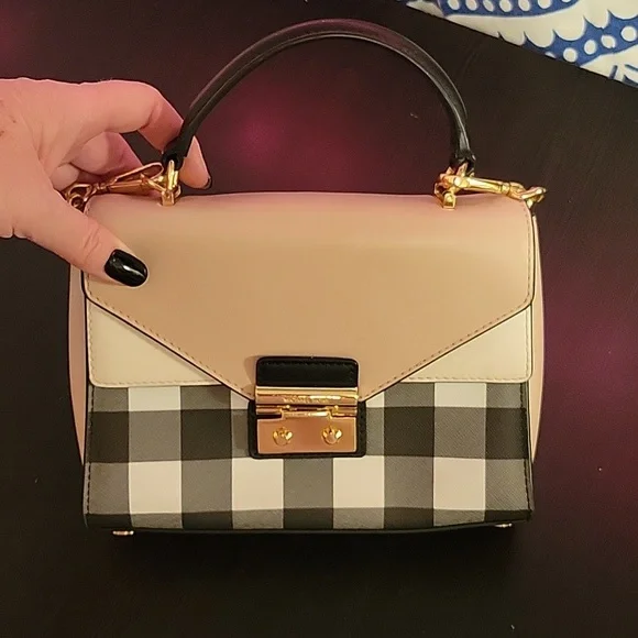 Michael Kors Black Cream Checkered Crossbody Satchel - Picture 1 of 8
